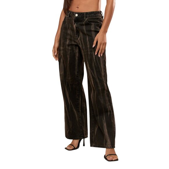 Missguided Punk Washed Patterned Wide Leg Jeans Size 29 - Picture 5 of 9